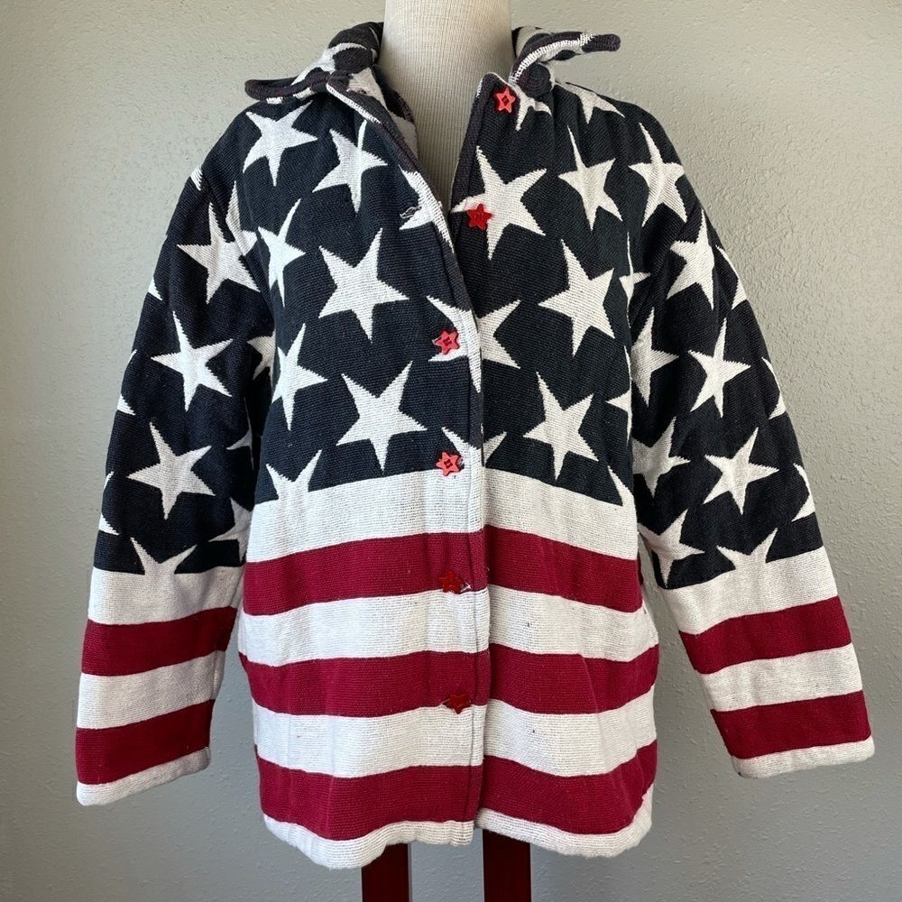 Roaman’s American Flag Themed Jacket EUC
